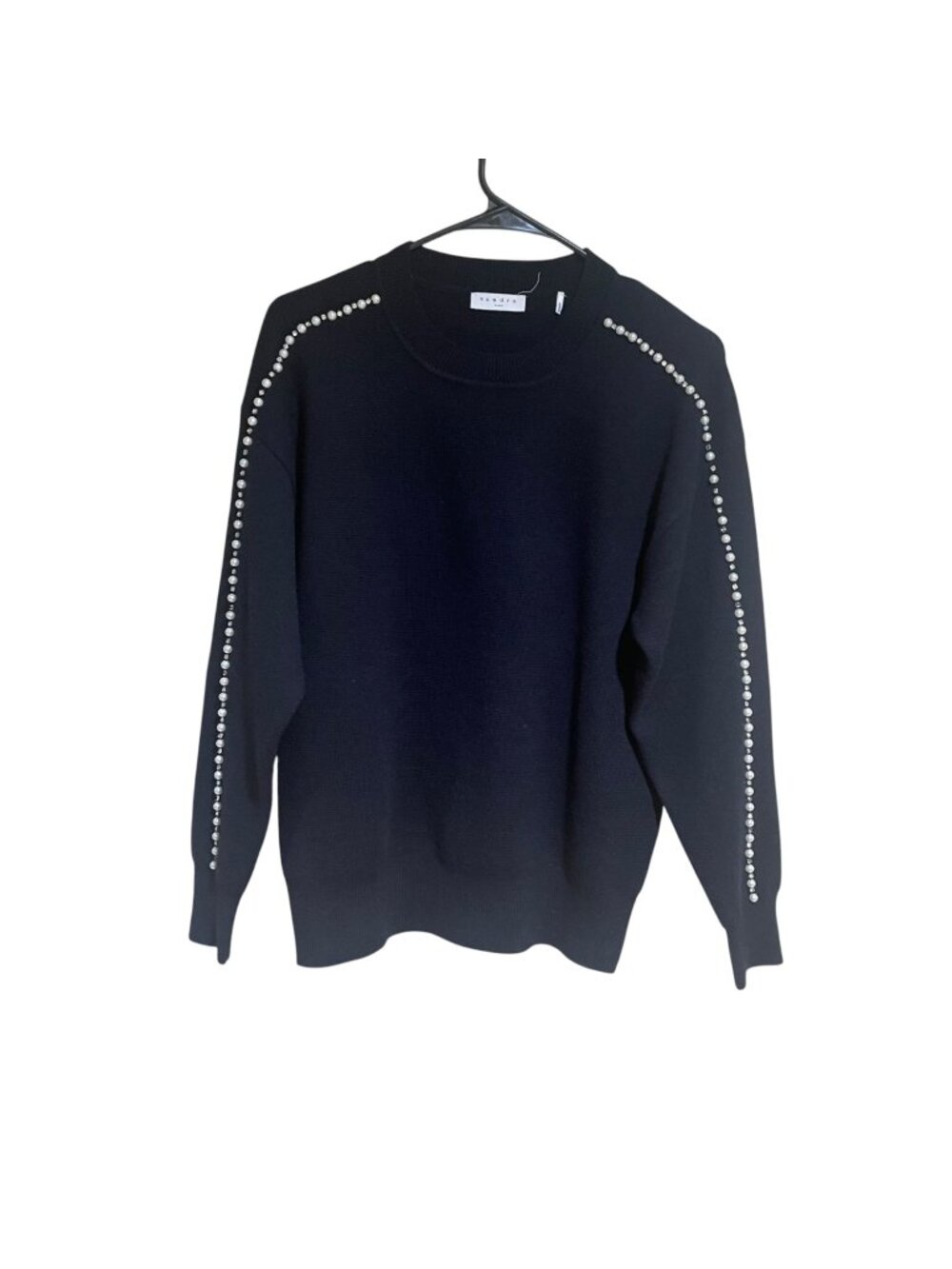 sandro black knitted pearl & swarovski sweater